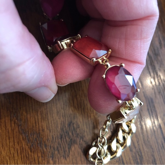 WHBM Convertible Station Necklace Gold Finish Chain with Candy Colored Gems - Picture 2 of 5